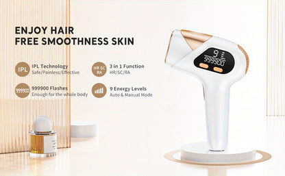 Laser Hair Removal Device for Women and Men, 3-in-1 Upgraded 999,900+ Flashes at-Home IPL Hair Removal Device, Laser Hair Removal with 2 Mode 9 Energy Levels