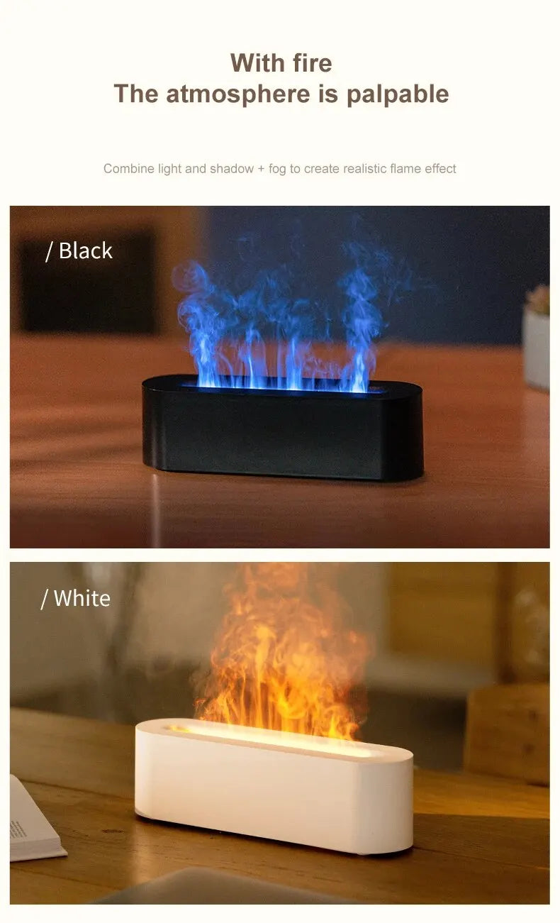 Newest 2024 RGB Flame Aroma Diffuser Humidifier USB Desktop Simulation Light Aromatherapy Purifier Air for Bedroom With 7 Colors