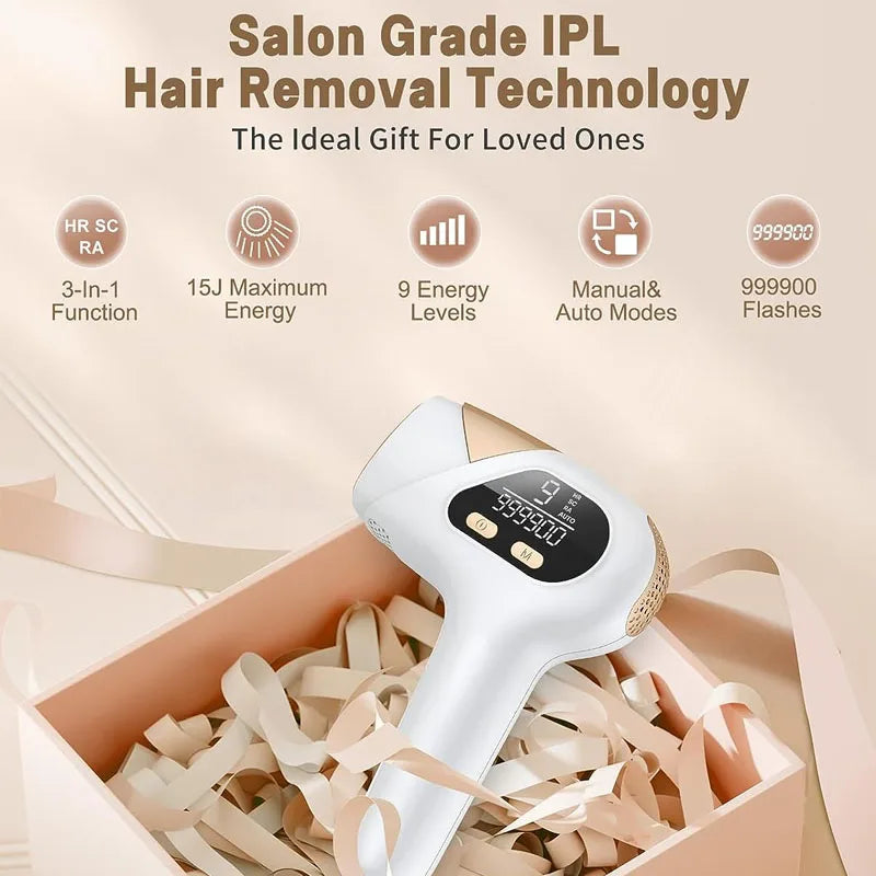 Laser Hair Removal Device for Women and Men, 3-in-1 Upgraded 999,900+ Flashes at-Home IPL Hair Removal Device, Laser Hair Removal with 2 Mode 9 Energy Levels