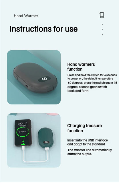 New Hand Warmer Power Bank 2in1 USB Rechargeable Winter Mini Hand Warmer Electric Heater Pocket Warmer high-capacity Winter Gift