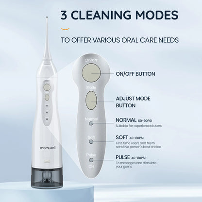 Oralfree Water Dental Flosser Cordless for Teeth Cleaning - 4 Modes Oral Irrigator 300ML Braces Flossers Cleaner, Rechargeable Portable IPX7 Waterproof Powerful Battery for Travel Home