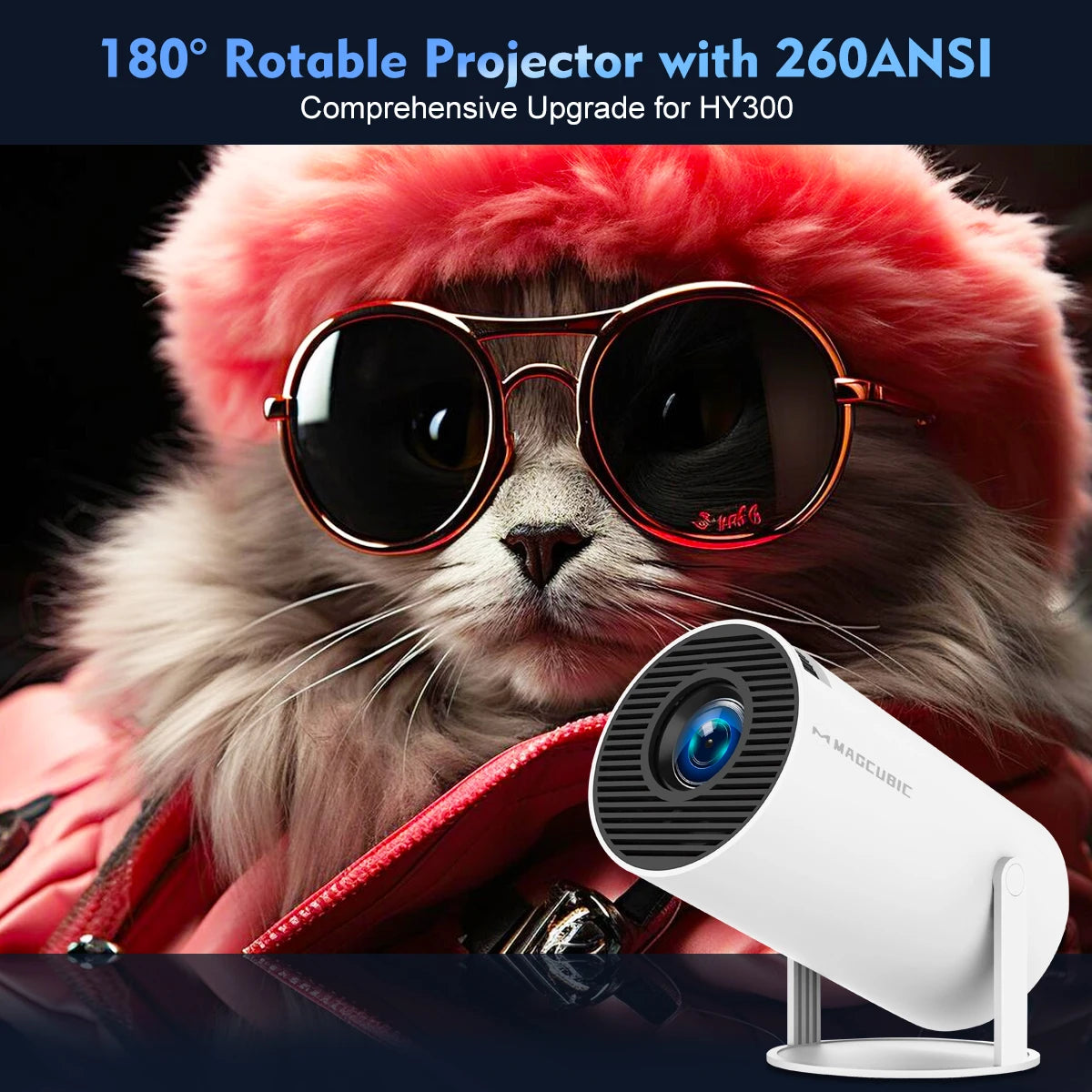 Smart Mini Portable Home Projector With Wifi and Bluetooth Support Smart Projector with Android TV 180° Rotatable