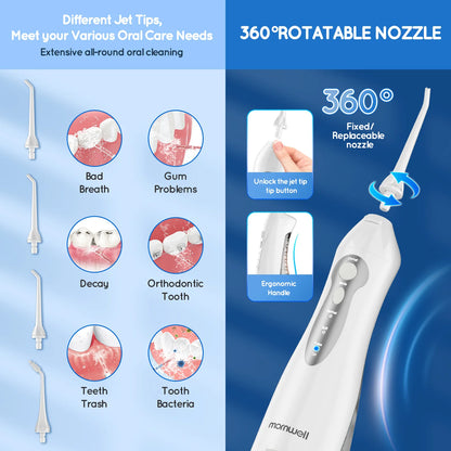 Oralfree Water Dental Flosser Cordless for Teeth Cleaning - 4 Modes Oral Irrigator 300ML Braces Flossers Cleaner, Rechargeable Portable IPX7 Waterproof Powerful Battery for Travel Home