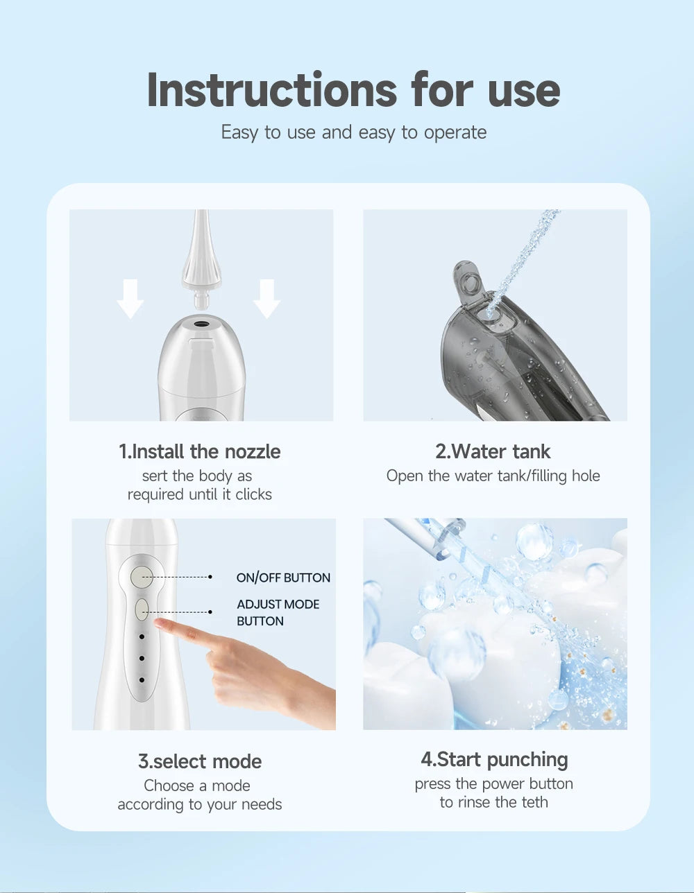 Oralfree Water Dental Flosser Cordless for Teeth Cleaning - 4 Modes Oral Irrigator 300ML Braces Flossers Cleaner, Rechargeable Portable IPX7 Waterproof Powerful Battery for Travel Home