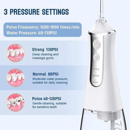 Water Dental Flosser Pick for Teeth: 4 Modes Cordless Portable 300ML Larger Tank Water Teeth Cleaner IPX7 Waterproof Flossing Cleaning Picks for Home Travel