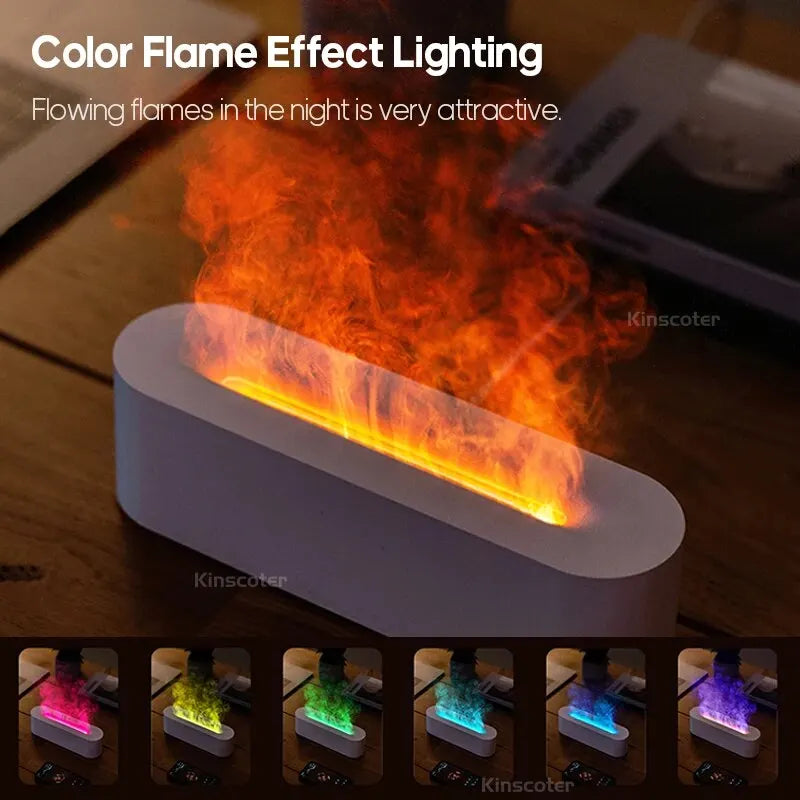 Newest 2024 RGB Flame Aroma Diffuser Humidifier USB Desktop Simulation Light Aromatherapy Purifier Air for Bedroom With 7 Colors