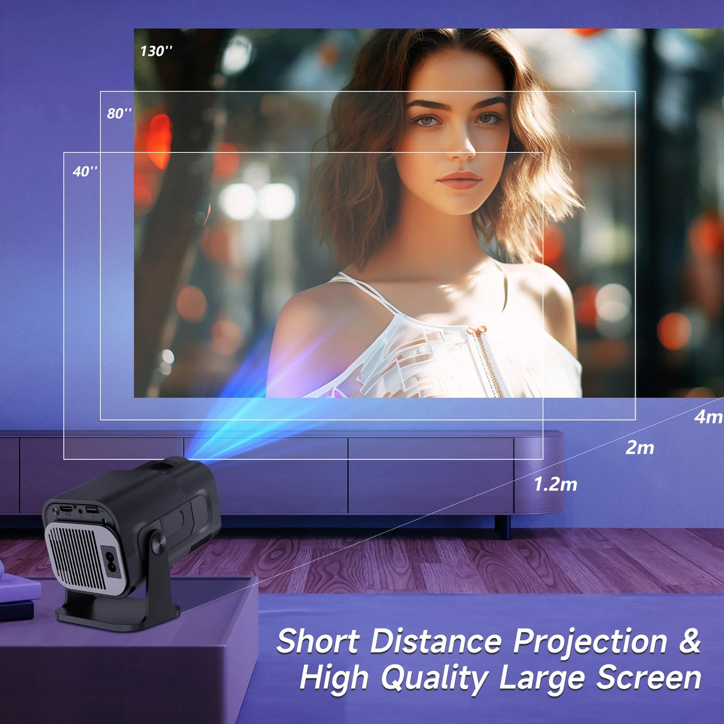 Mini Portable Projector 4K with WiFi and Bluetooth, Native 1080P HY320 Smart Projector with Android 11, Support WiFi 6 BT5.0 Auto Keystone Correction 150'' Display Short Throw Projector